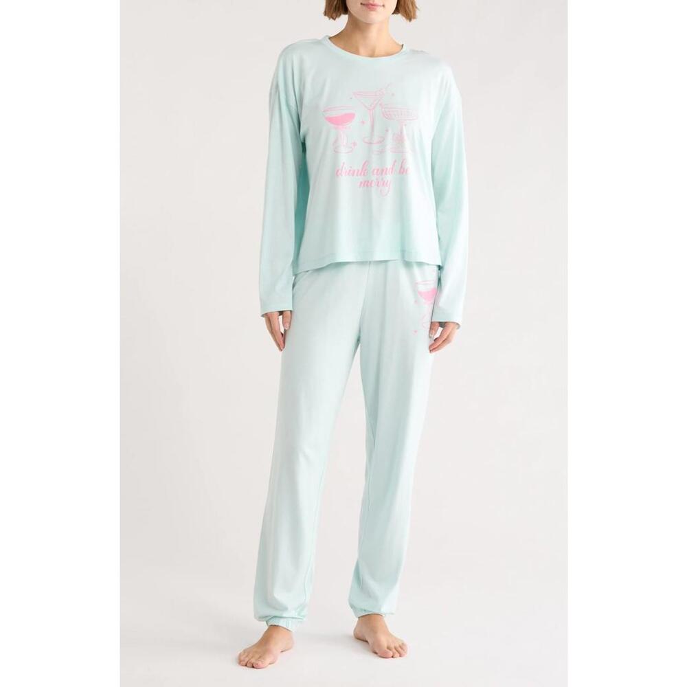 NWT! PJ Salvage Women's Drink and be Merry Mint Pajama Set Size XS